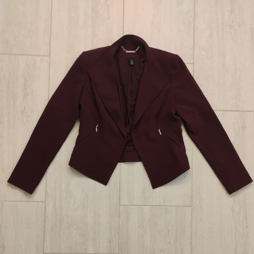 White House Black Market Womens Open Front Blazer Size 4 Burgundy Maroon Work